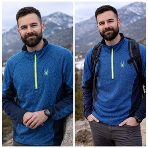 Spyder Men’s Blue Outbound 1/2 Zip Fleece Pullover Sweater M